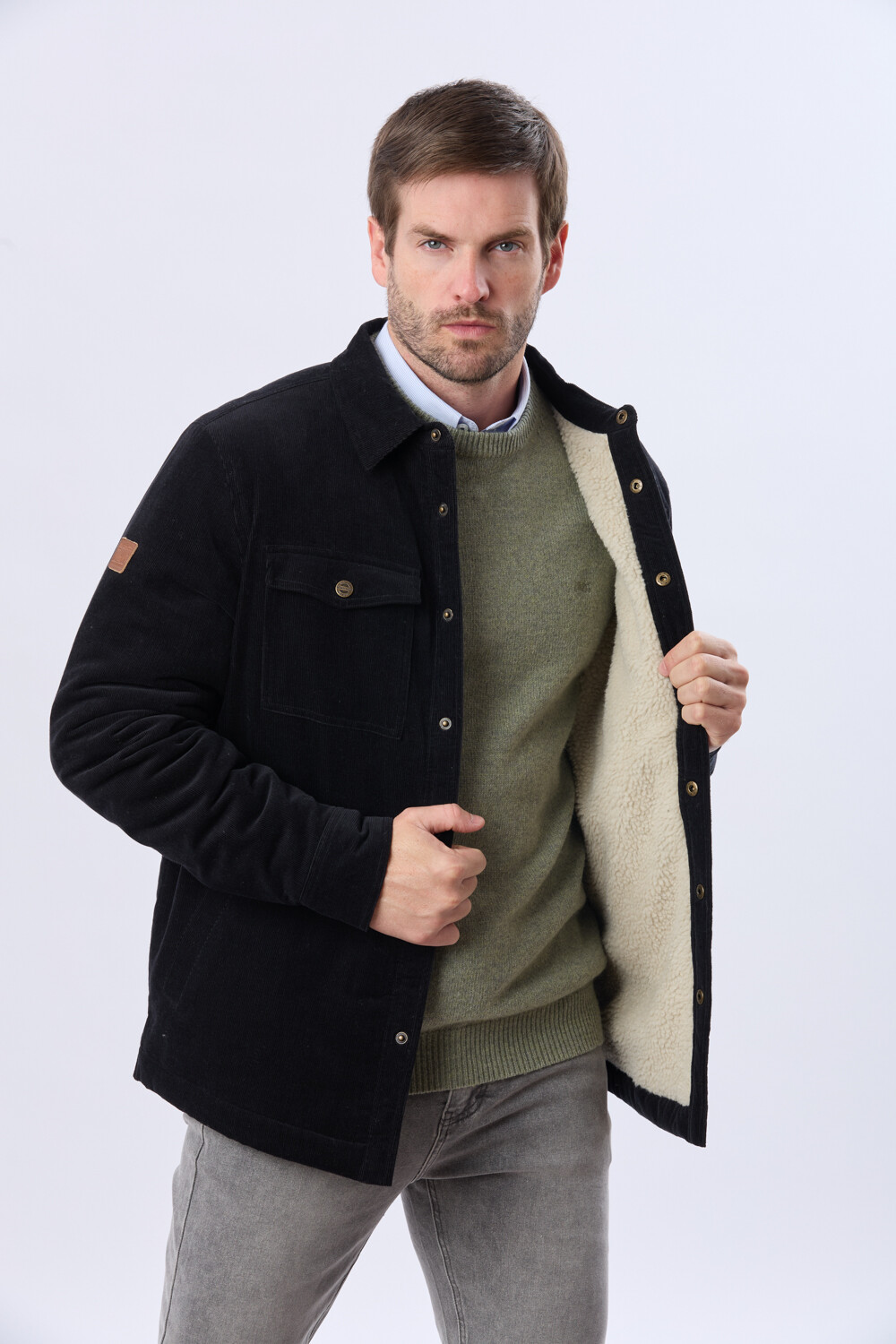 CAMPERA DE PANA Y CORDERITO Gris
