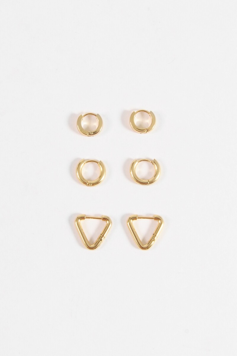 Set de aros geométricos acero dorado