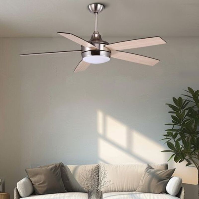 "VENTILADOR LED 24W 52"" 3CCT NIQUEL Y MADERA C/ CONTROL" "VENTILADOR LED 24W 52"" 3CCT NIQUEL Y MADERA C/ CONTROL"