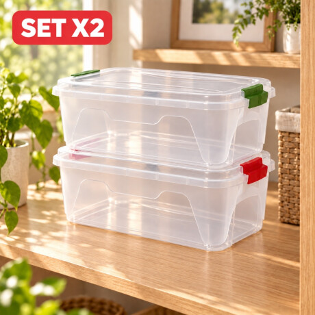 Set x2 Caja organizadora 10 lts de plástico reforzada TRANSPARENTE