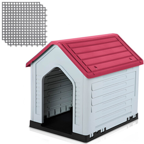 Casa Cucha Mascota Perro 60x66x52 Resistente + Piso Rojo