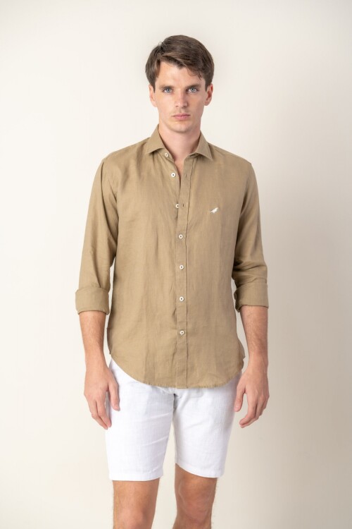 Camisa short collar lino Tostado