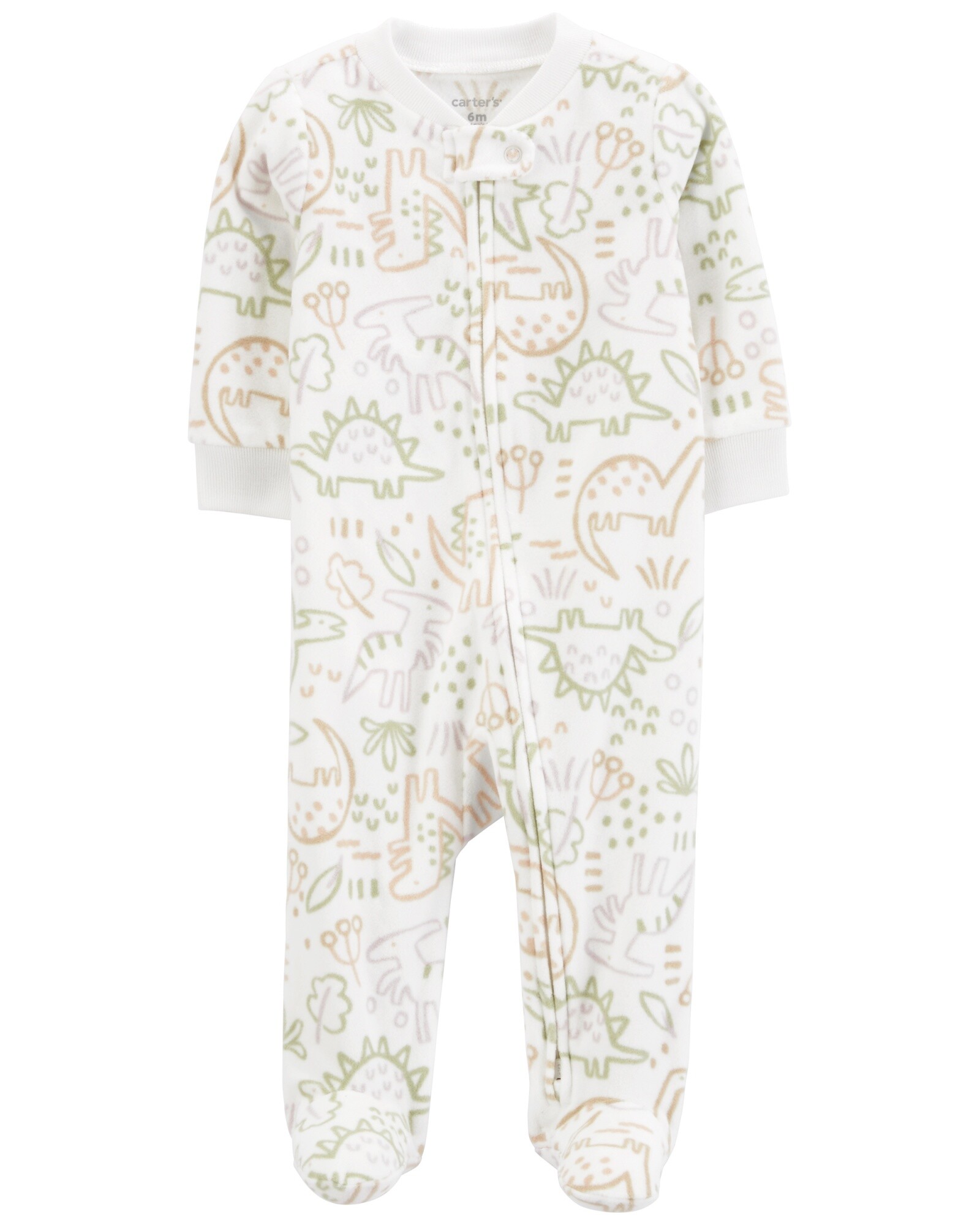 Pijama una pieza de micropolar, con pie, blanco, diseño dinos Sin color