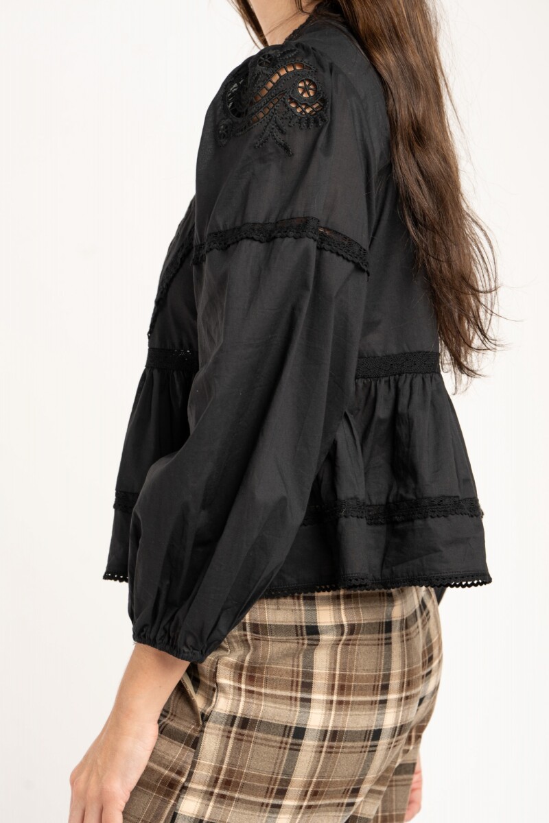 Blusa Broderie Algodón Negro