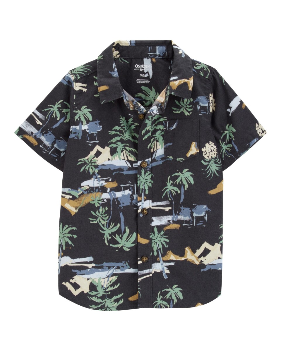 Camisa de algodón, manga corta, diseño tropical 