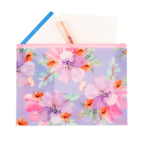Sobre Zip Mooving A4 Flores fondo azul