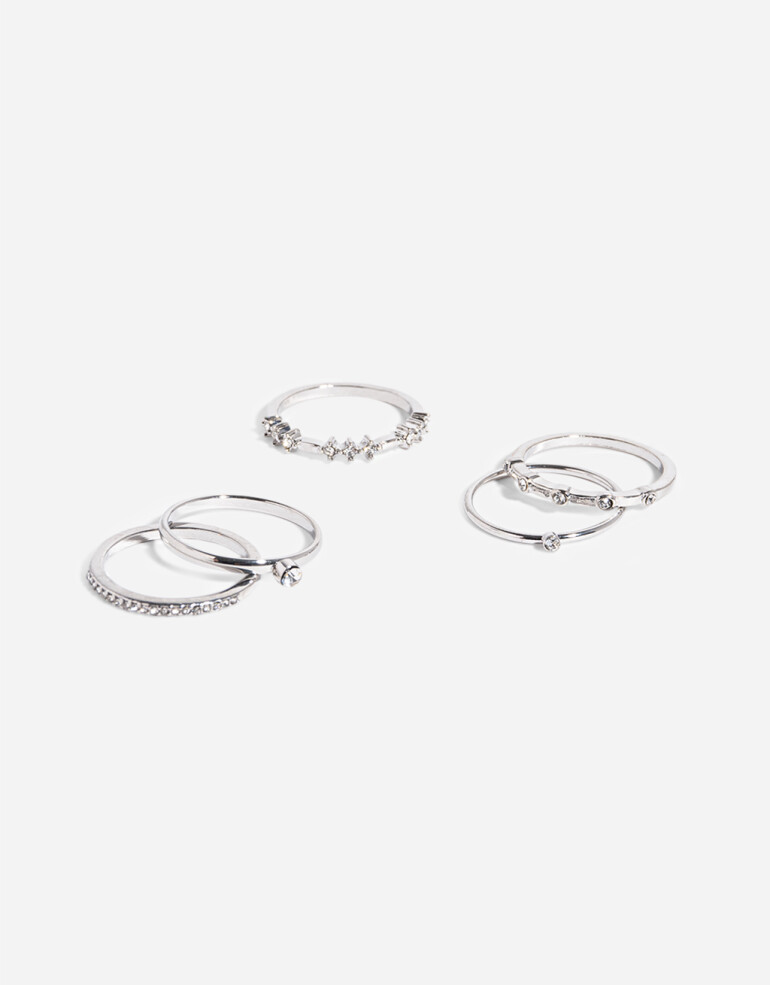 Sets Anillos Metal Set De Anillos Con Strass - Plateado Rodio
