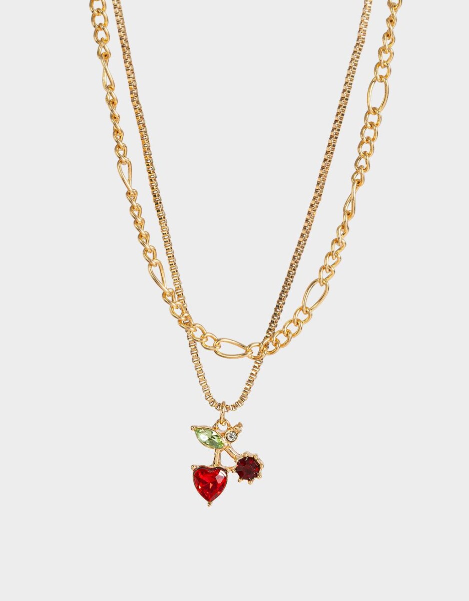 Collar Doble Cadena Con Dijes De Frutas 