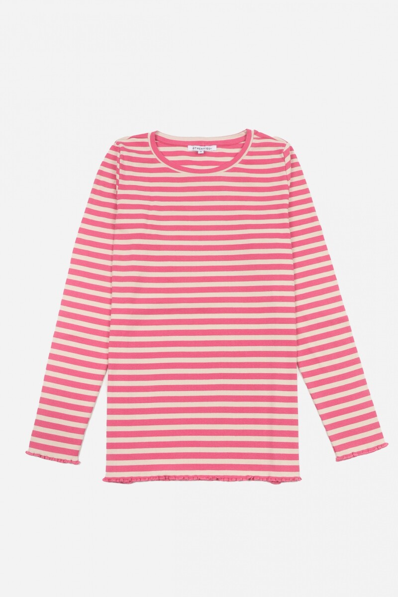 Remera en rib rayada - Mujer ROSA