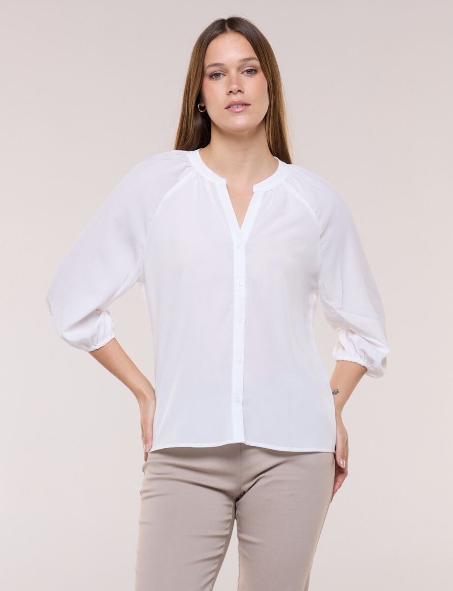 Blusa De Gasa Con Manga Abullonada - Crudo 