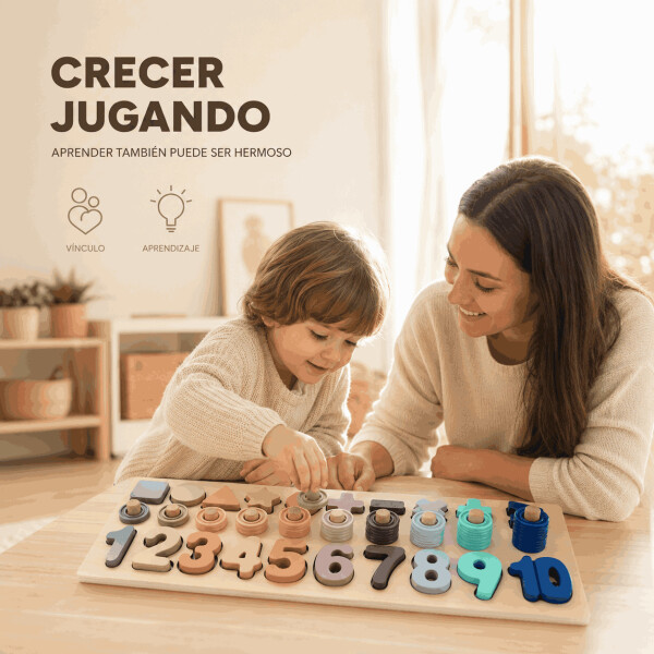 Juego Educativo de Madera con Números y Ábaco Tipo Montessori Beige