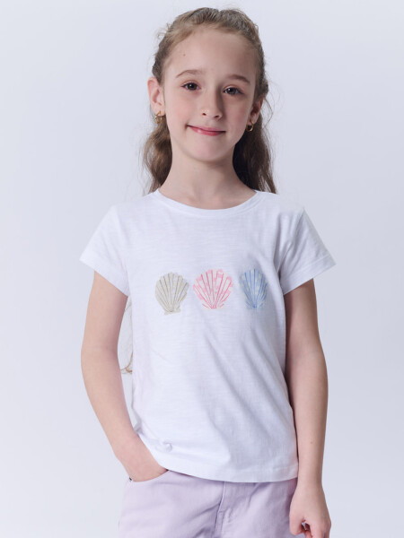 Remera Manga Corta Slub Estampa Pez Blanca