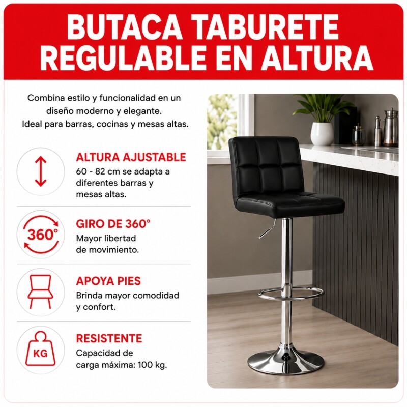 Butaca regulable en altura con respaldo NEGRO