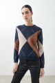 Sweater con jacquard rombos azul marino