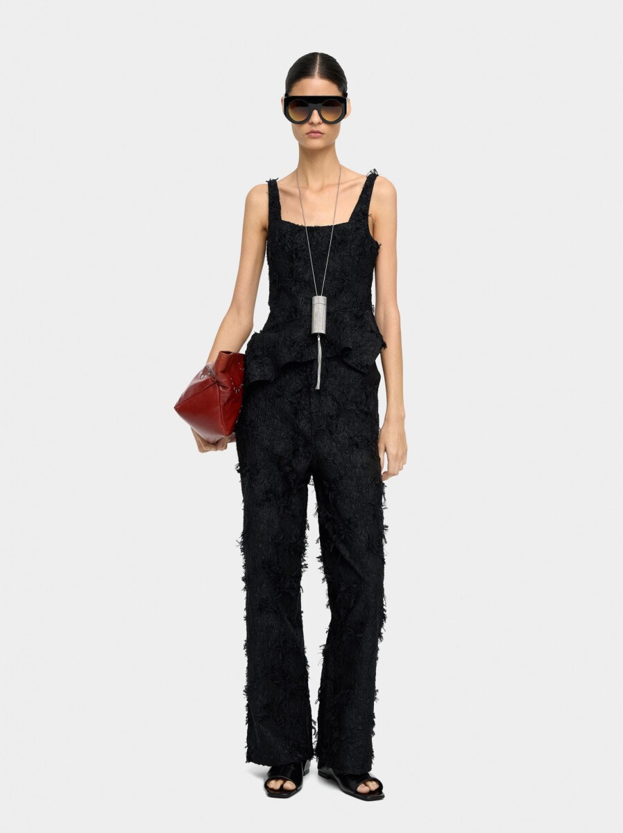Pantalón Con Textura De Algodón - negro 