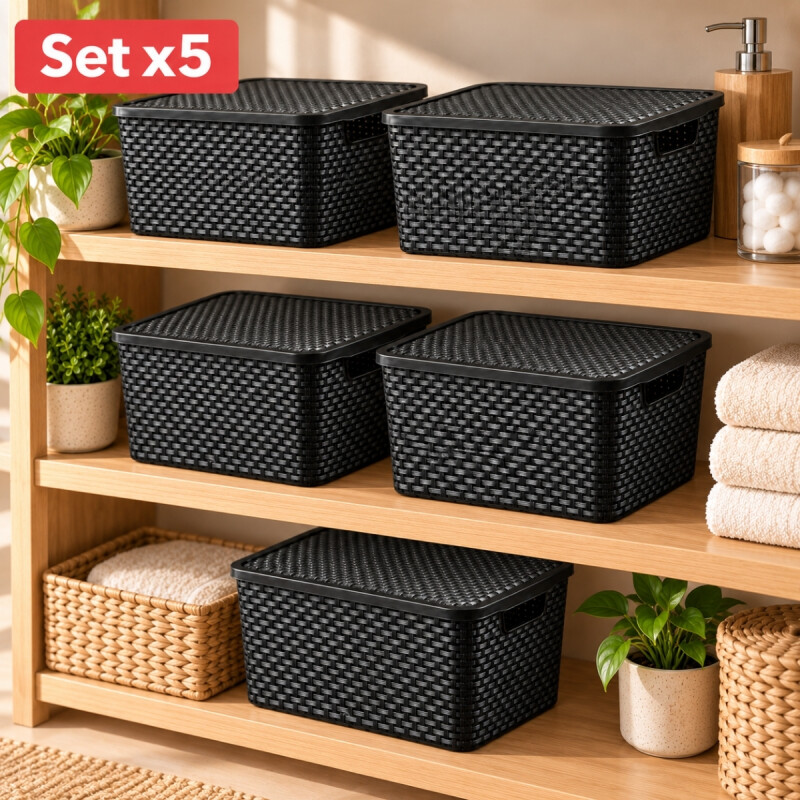 Set x5 Caja ratán 7 lts NEGRO