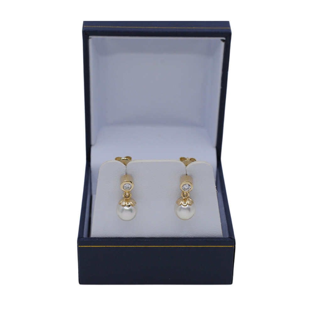 Caravanas oro 18k brillantes y perlas de cultivo 7,5mm Caravanas oro 18k brillantes y perlas de cultivo 7,5mm