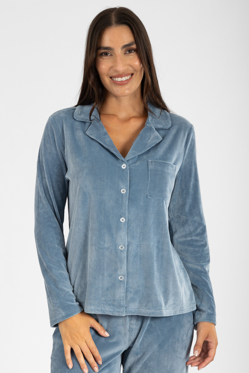 Pijama americano ribb velour Azul acero