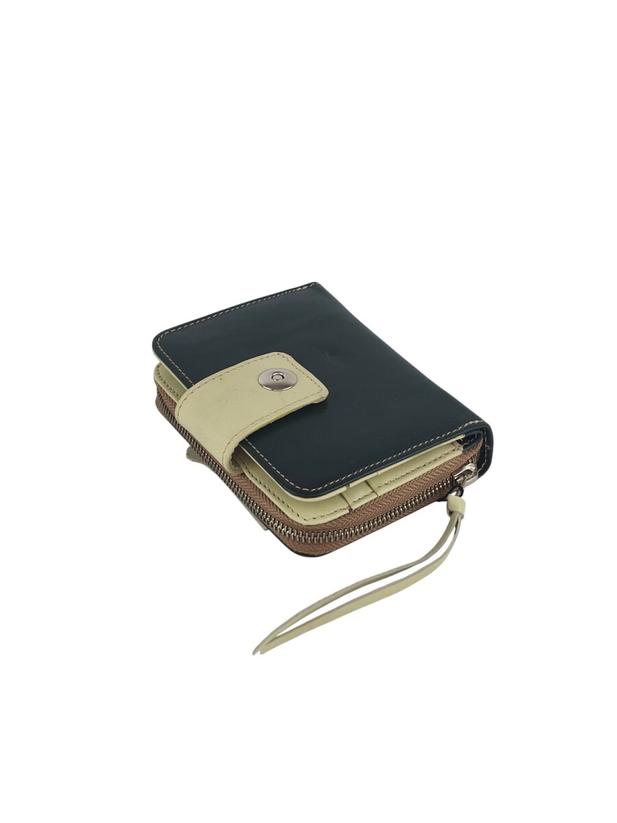 Billetera Monedero Cuero Genuino | Compacta, Cremallera y Broche Magnético - Verde 