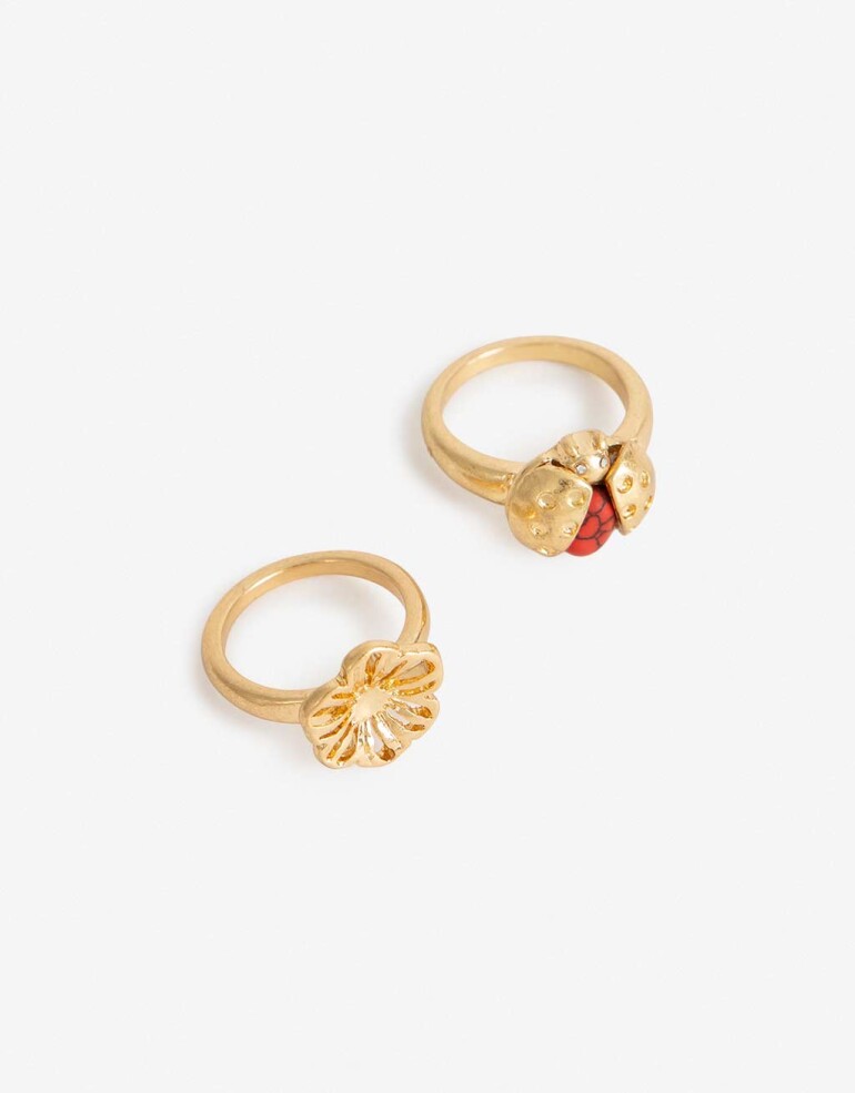 Sets Anillos Metal Set De Anillos Flores Y Vaquita - Dorado Oro Amarillo