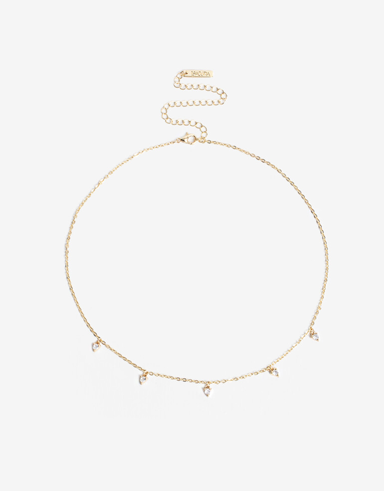 Collares Cortos Strass Collar Corto Con Cubic - Dorado