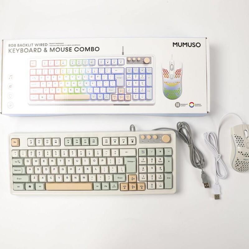 COMBO DE TECLADO Y MOUSE CON CABLE RETROILUMINACIÓN RGB Y DISEÑO TRICOLOR (ROSA COMBO DE TECLADO Y MOUSE CON CABLE RETROILUMINACIÓN RGB Y DISEÑO TRICOLOR (ROSA