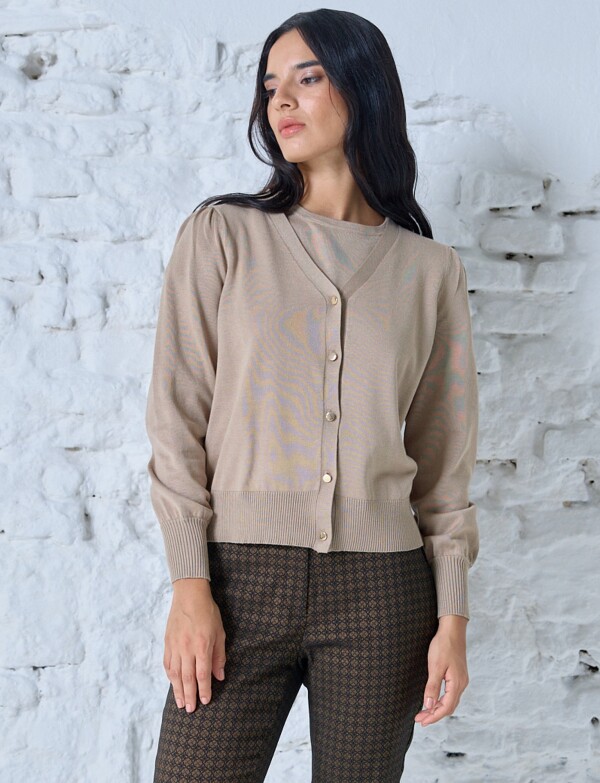 Cardigan Basico Boton Metal KHAKI