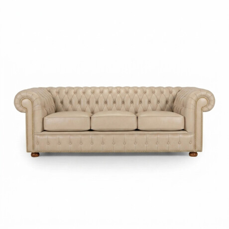 Sofá Chesterfield Novo - Cuero Básico - 3 cuerpos Arena - (Preventa)