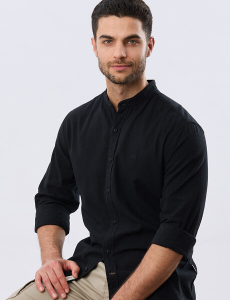 CAMISA LISA DE LINO CUELLO MAO Negro