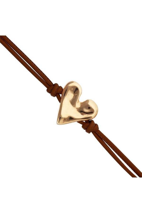 PULSERA DE CUERO NEGRO CON DETALLE DE CORAZÓN BAÑADO EN ORO 18K Pulsera