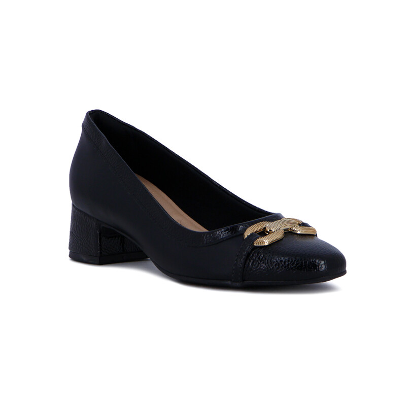 Comfortflex Zapato Taco Bajo Cuadrado Con Aplique En Capellada Negro