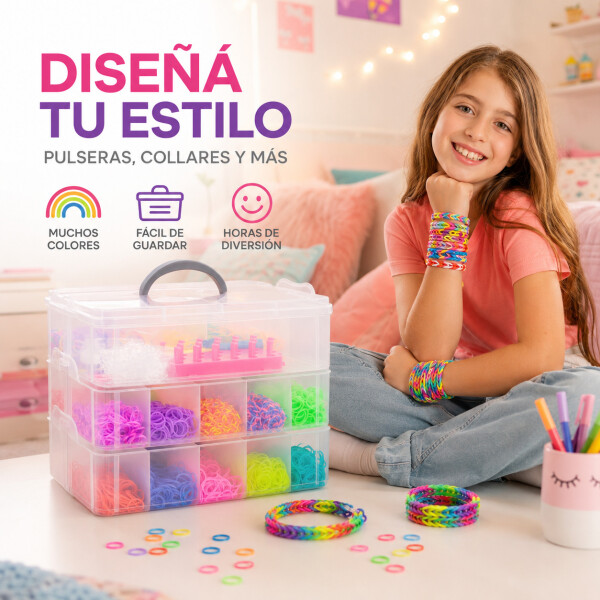 Set Manualidades Pulseras Gomitas Caja X 14500 + Accesorios Set Manualidades Pulseras Gomitas Caja X 14500 + Accesorios