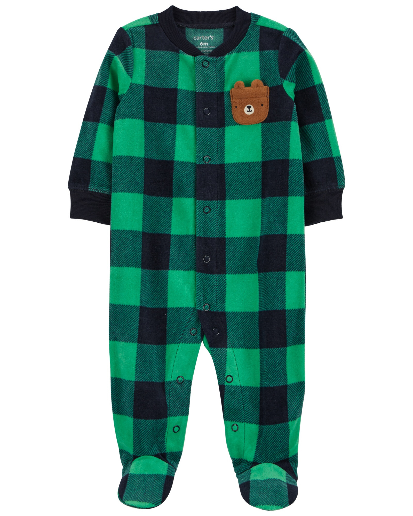 Pijama una pieza de micropolar con pie, estampa oso Sin color
