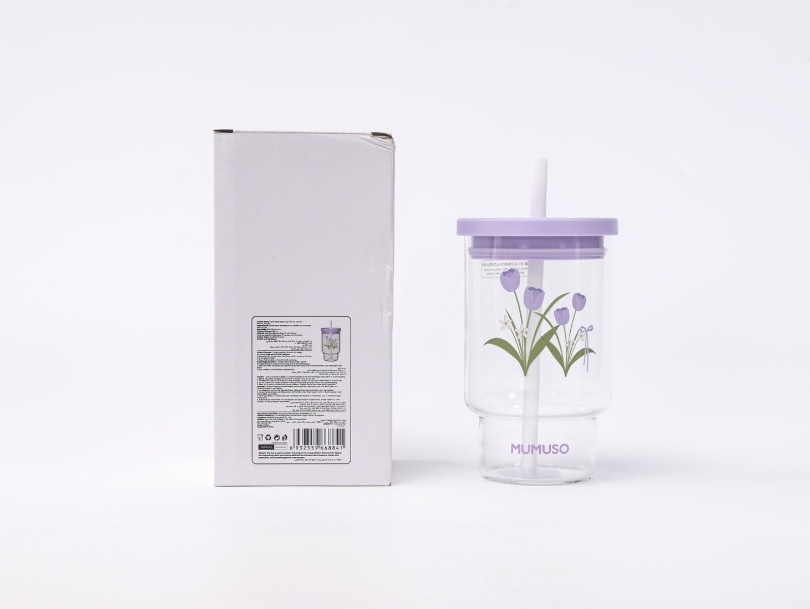 VASO CON TAPA Y PAJILLA SERIE FLORAL 850 ML (MORADO) 