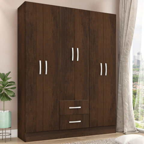 Ropero Armario 6 puertas 2 cajones con estantes y perchero 170 x 134 x 36 cm - Rustico Ropero Armario 6 puertas 2 cajones con estantes y perchero 170 x 134 x 36 cm - Rustico
