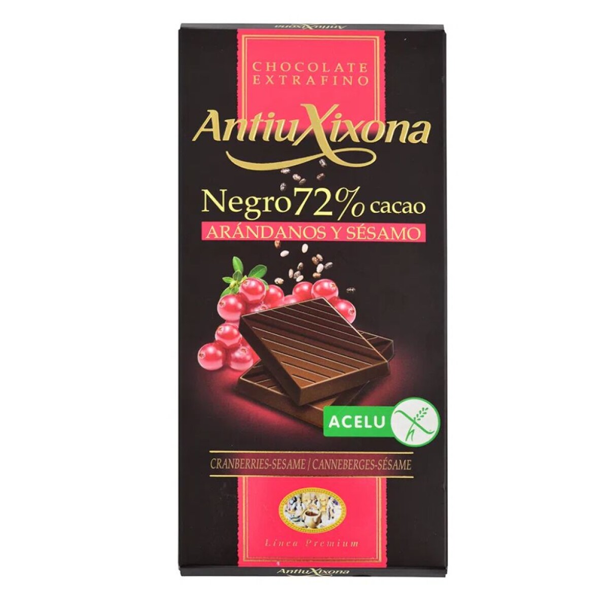 Chocolate Negro 72% De Cacao Con Arándanos Y Sésamo Sin Gluten AntiuXixona 