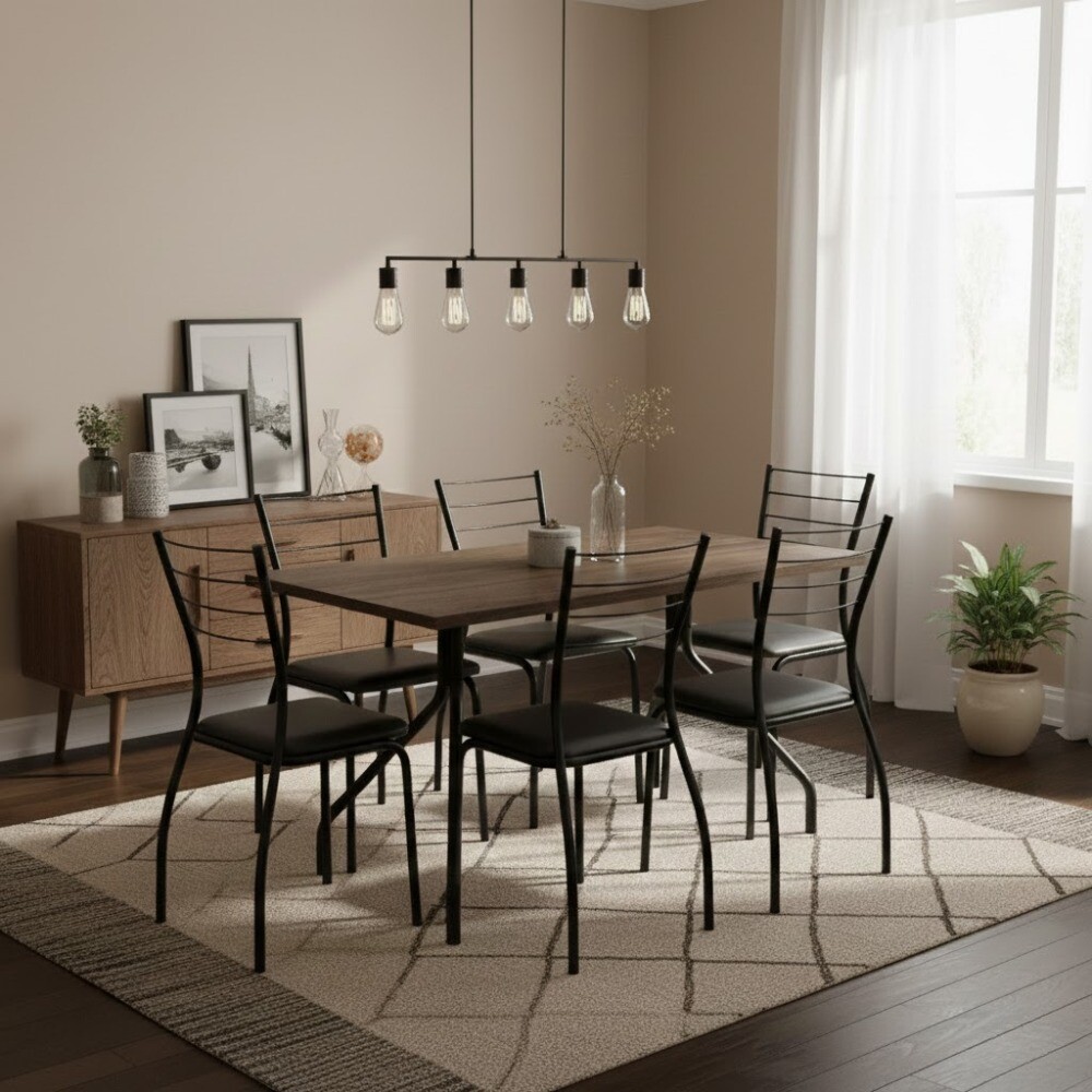 JUEGO DE COMEDOR MESA Y 6 SILLAS EN METAL JUEGO DE COMEDOR MESA Y 6 SILLAS EN METAL