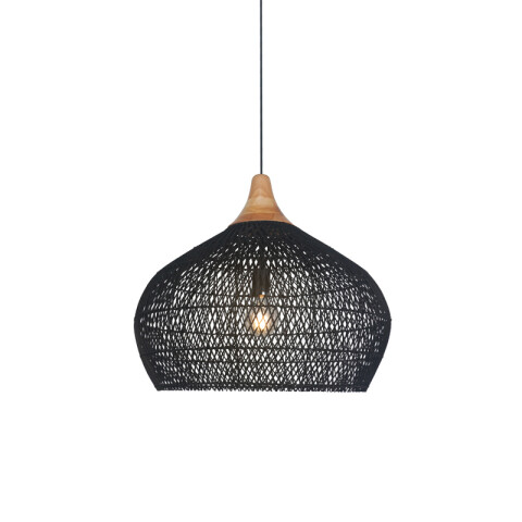 Lámpara colg. campana ratán negro E27 Ø600x450mm IX9546