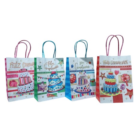 Pack de 12 Bolsas 25X32X12 cm de Papel Torta Cumpleaños 001