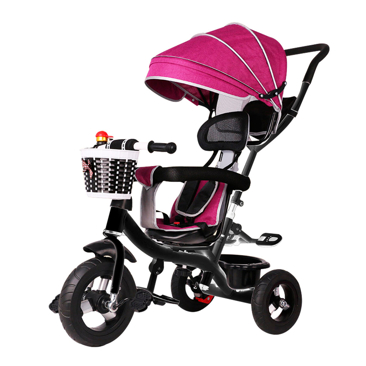 Coche Triciclo Pedal C/ Guía Y Capota Giratorio 360 - Rosa 