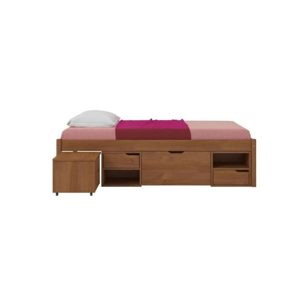 Cama Madera Maciza Con Cajones - 1 plaza - Linea charme Amendoa