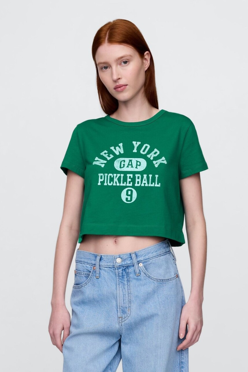 Remera Básica Crop Mujer Baize Green 421