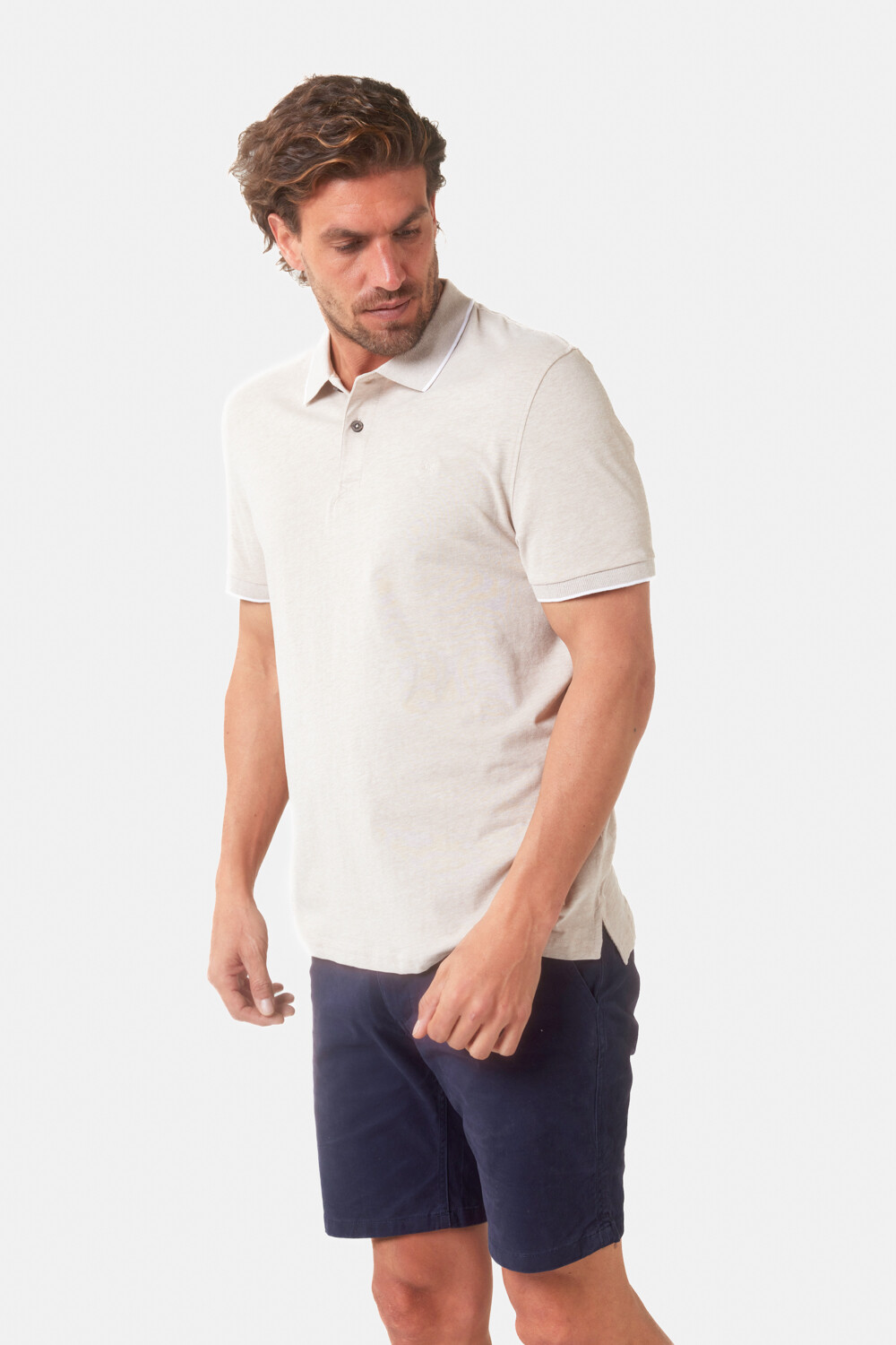 REMERA POLO JERSEY RAYADA Beige