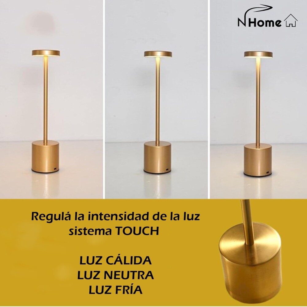 Lampara De Mesa De Luz Led Recargable De 34cm Dorado