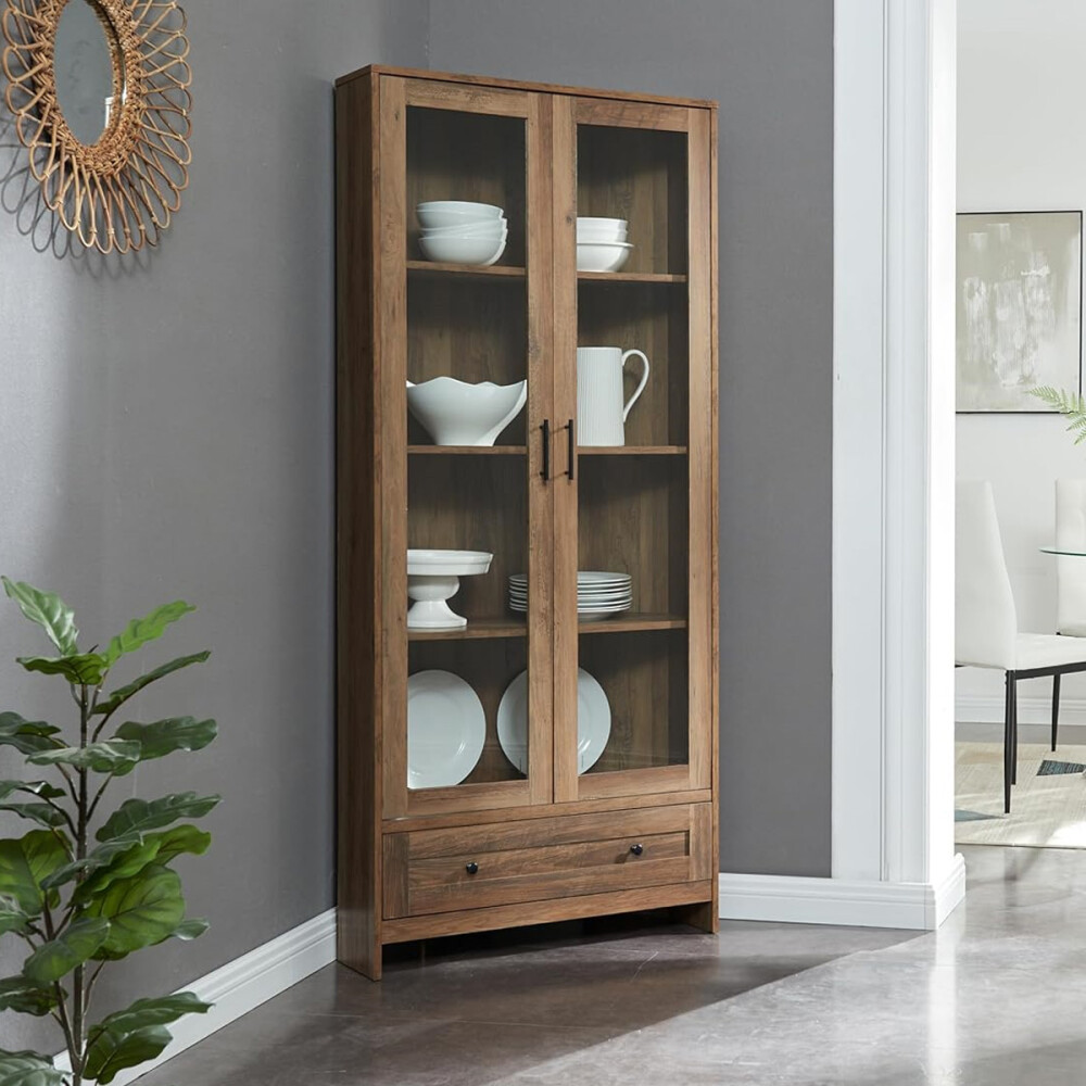 CRISTALERO 2 PUERTAS COPERO BOTELLERO ARMARIO ESTANTERÍA ESQUINERO MARRÓN