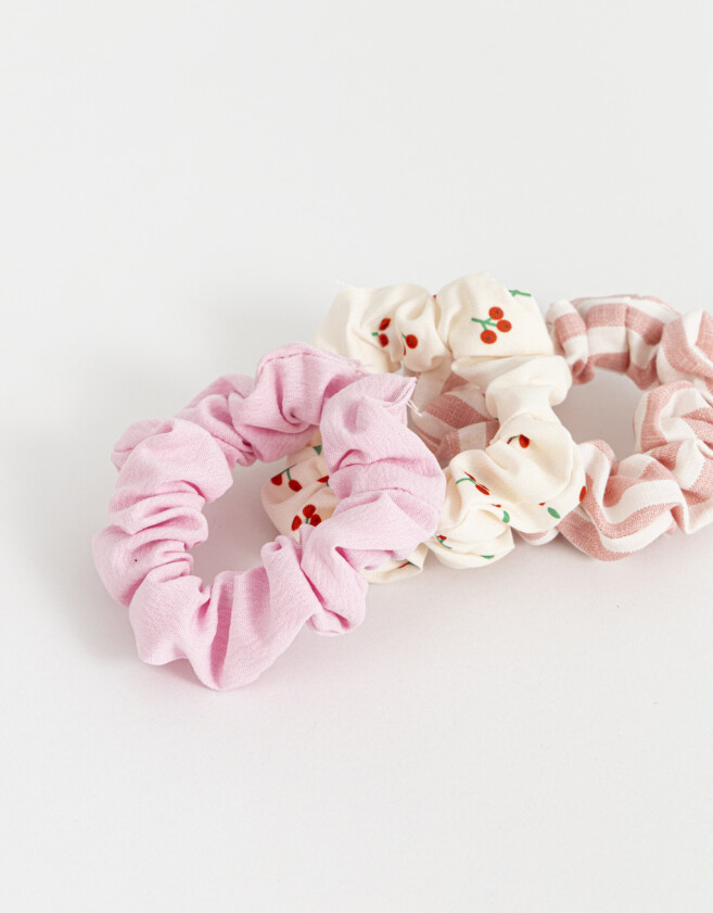 Gomitas Infantiles Con estampa Set De Scrunchies - Combinacion Tricolor