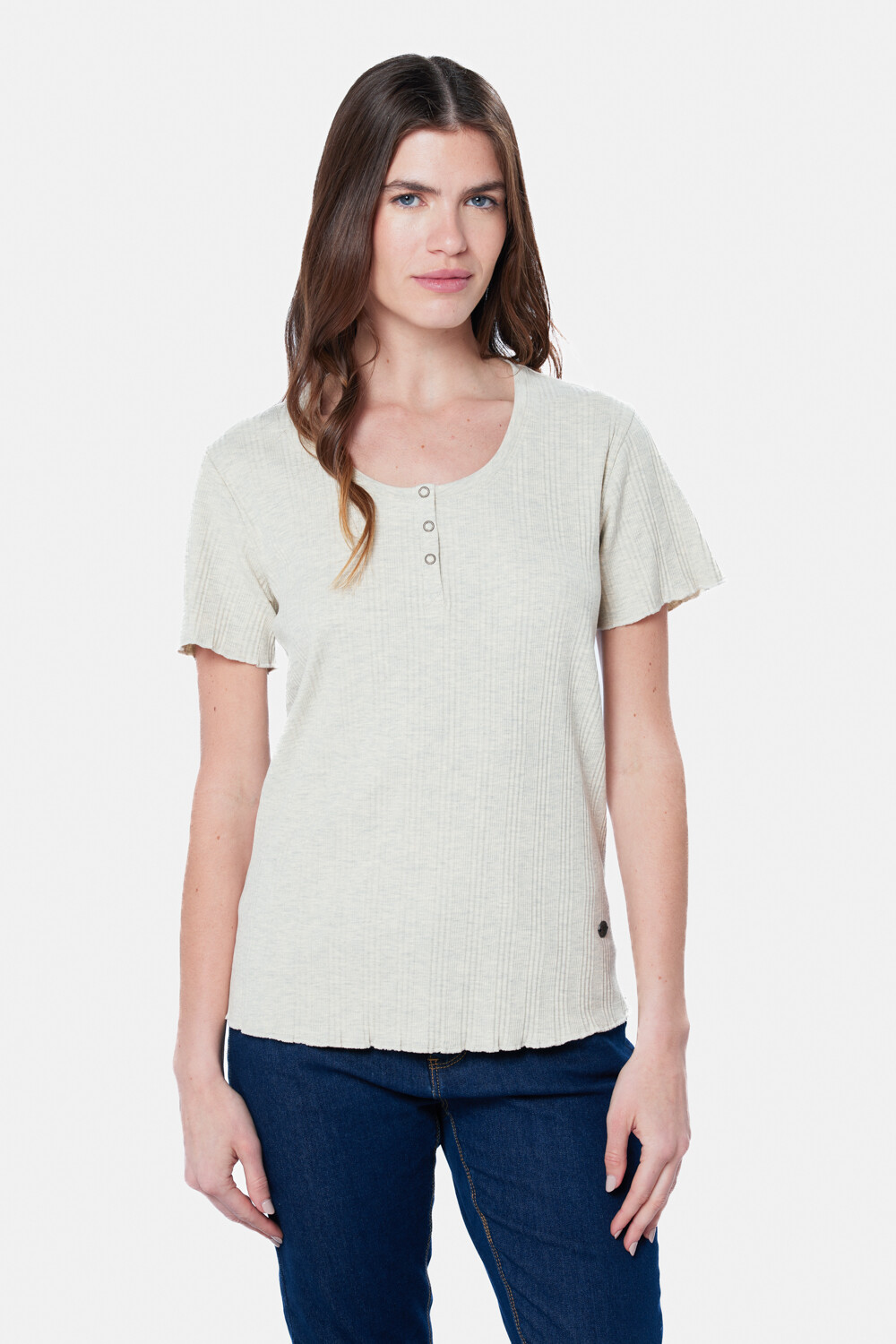 REMERA RIB CON BOTONES Beige