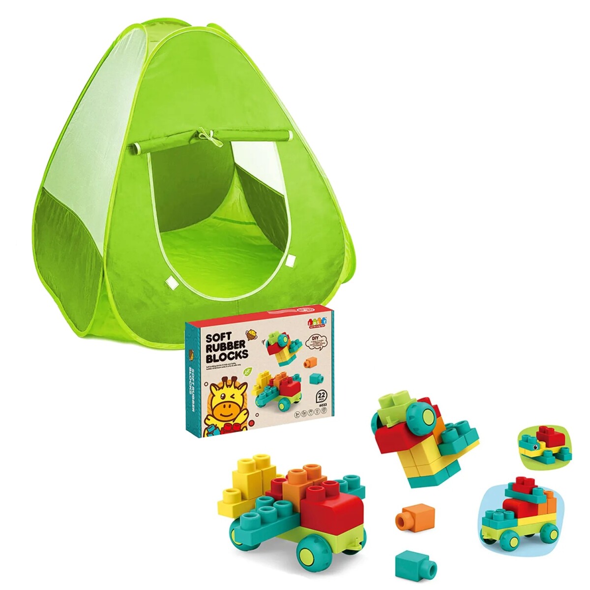 Bloques Goma Blanda 22Pzas + Carpa Infantil Autoarmable - Multicolor 
