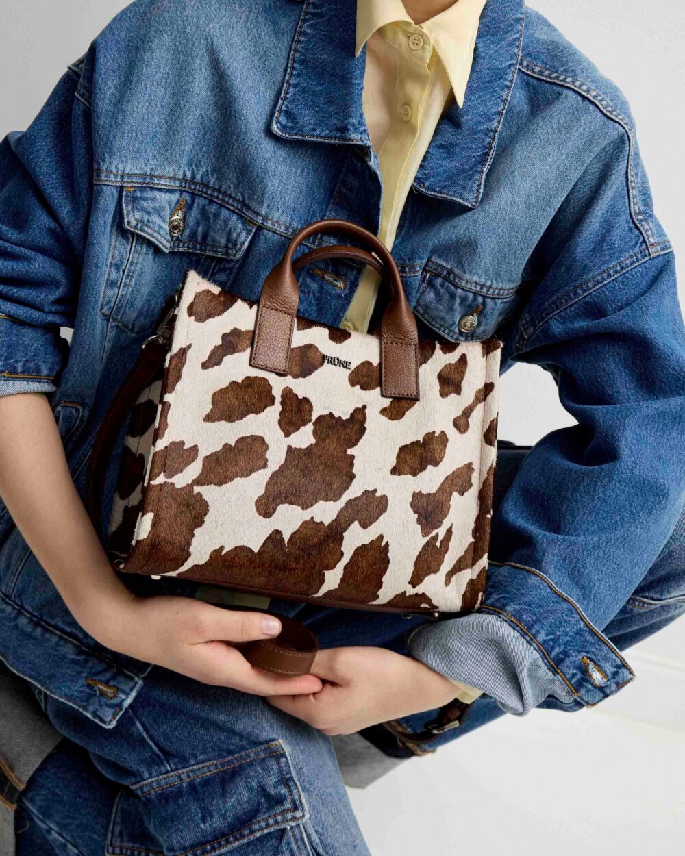 Cartera de mano Capri en cuero vaca pelo Marron