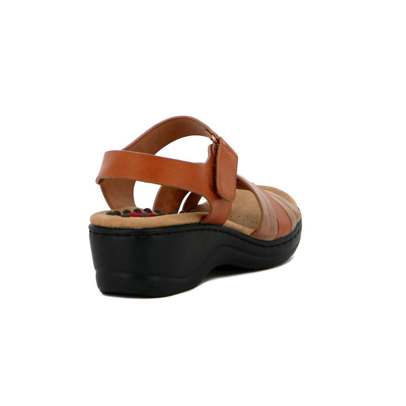 Wonder Sandalia Dama Confort Tiras Cruzadas C/ Pulsera Y Velcro Marron-camel